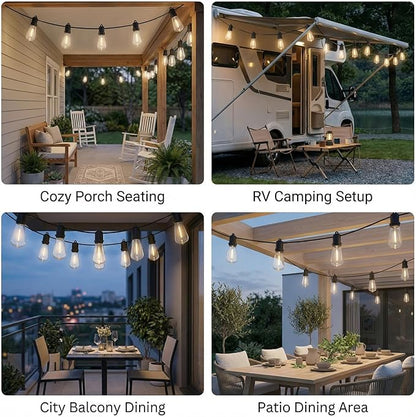 100FT LED Outdoor String Lights - 52 Shatterproof ST38 Edison Bulbs - Waterproof Patio Decor for Outside - Dimmable Bistro Cafe Hanging Lights