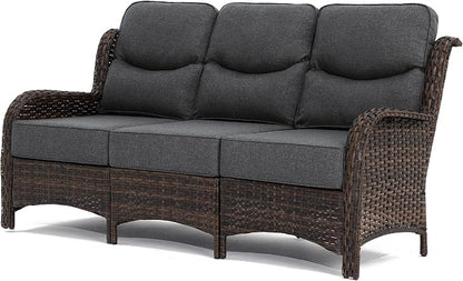 HILLGA Oversized 3-Seater Outdoor Couch with High Back and 6-Inch Cushions | Patio Chair, Wicker Sofa, Outdoor Seating, Porch Furniture, Deck Furniture, Poolside Porch Deck Yard, Lawn (Gray)
