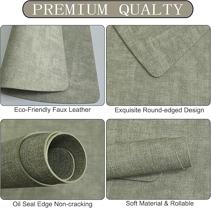 Round Table Placemats Set of 4, Faux Leather Wedge Shape Place Mats Heat Resistant Wipeable Washable Table Mats, Heavy Duty Kitchen Dining Mats(Light green)