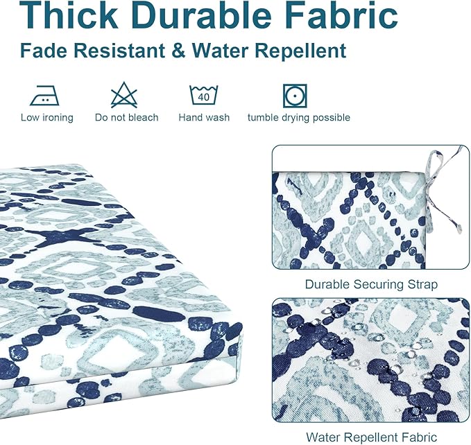 DYTXIII Set of 2 Outdoor Chair Cushions, Water Resistant 18.5"x16"x2" Square Seat Cushion for Patio Dining Chairs, High-Density Replacement Pads for Indoor Outdoor Furniture - Boho Geometry Blue