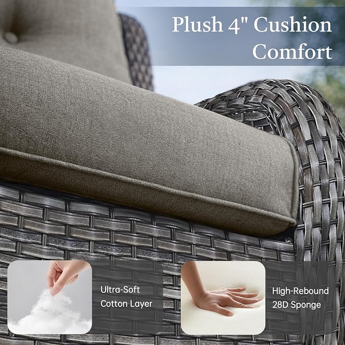 Outdoor Loveseat Sofa-2 Seater Rattan Wicker Patio Couch High Back Patio Sofa for Porch Deck Backyard-Greywicker/Grey