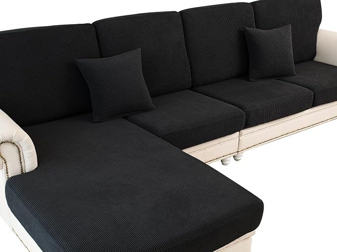 LA MEACK Couch Cushion Cover Seat Cushion Cover Stretch Armchair Cover Separate Sectional Sofa Slipcovers Furniture Protector(1 Piece for Seat or Sofa Backrest, Black)