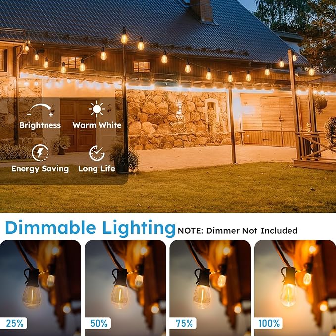 GvvooHome S11 LED Outdoor String Lights 300FT, Shatterproof & Waterproof Patio Lights with 92 Plastic Bulbs for Porch, Deck, Garden, Backyard, Balcony, 2700K Dimmable