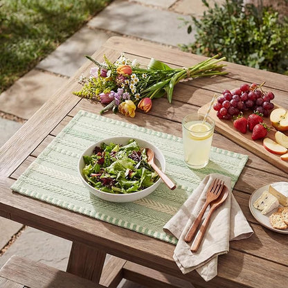 Artoid Mode Sage Green Farmhouse Woven Braided Stripe Placemats Set of 4,12x18 Inch Seasonal Holiday Table Mats Party Kitchen Dining Decoration