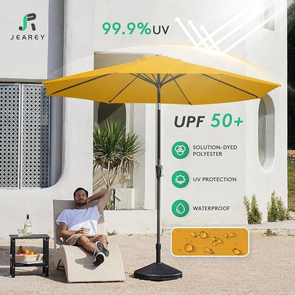 JEAREY Outdoor Patio Umbrella 9FT Outdoor Table Umbrella with Push Button Tilt and Crank, Market Umbrellas 8 Sturdy Ribs UV Protection Waterproof for Garden, Deck, Pool (Bright Orange)