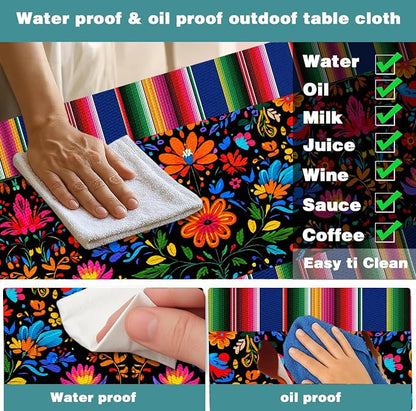 Mexico Picnic Table Cover with Bench Covers and Bag, Camping Essentials, Cinco De Mayo Fiesta Stripes Fitted Table Cover, 6ft Outdoor Tablecloth Waterproof Windproof with Elastic Edge 3 PCS 30x60 Inch