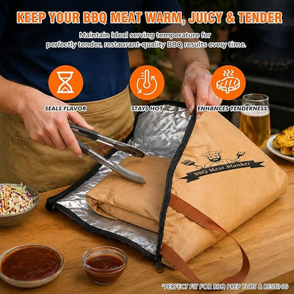 21" BBQ Meat Blanket Insulated Brisket Resting Bag, Thermal Tote for Smoked Meats, Reusable Insulated Carrier for Brisket, Turkey & Pork Shoulder, Gifts for Men Women, BBQ Lovers Gift