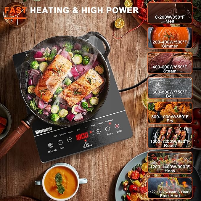 Karinear Portable Electric Cooktop, Electric Stove Single Burner Ceramic Cooktop with Touch Control, Child Safety Lock, Timer, Residual Heat Indicator, Overheat Protection, 1800W 110V Infrared Burner