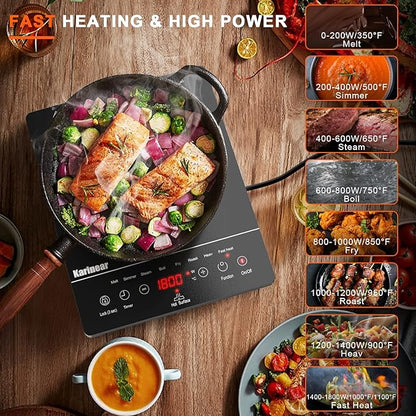 Karinear Portable Electric Cooktop, Electric Stove Single Burner Ceramic Cooktop with Touch Control, Child Safety Lock, Timer, Residual Heat Indicator, Overheat Protection, 1800W 110V Infrared Burner