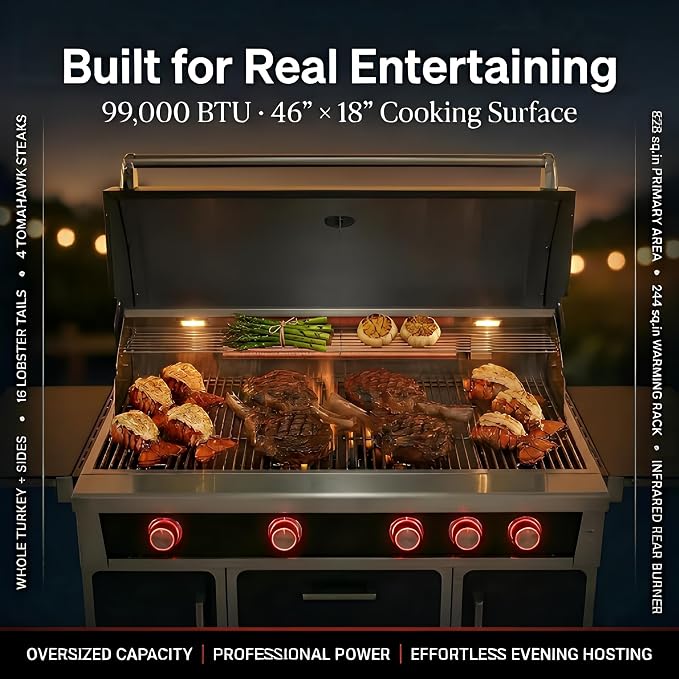 NG 4 Cast Burners Outdoor Kitchen Grill Island, 99,000 BTU, Black Painting