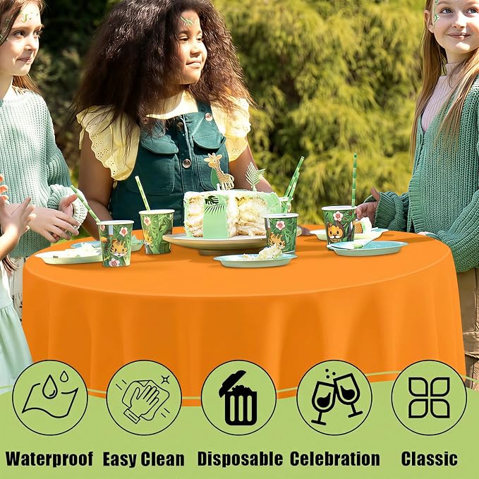 Smiry Disposable Table Cloth - 6 Pack, 84 Inch Round Waterproof Tablecloths for Parties, Decorative Plastic Table Cover, Leakproof & Sturdy, Orange