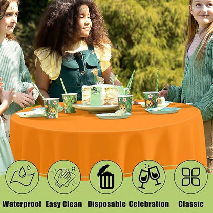 Smiry Disposable Table Cloth - 6 Pack, 84 Inch Round Waterproof Tablecloths for Parties, Decorative Plastic Table Cover, Leakproof & Sturdy, Orange