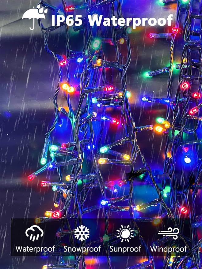 Solar Christmas Lights Outdoor 2 Pack 200 LED Solar String Light Multicolor | 8 Lighting Modes, Memory Function, Auto On/Off, 66FT Waterproof Twinkle Lights for Outside Porch Fence Balcony Decorations