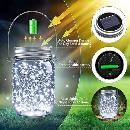 Mason Jar Solar Lights for Outside, 12 Pack 30LED(No Jars) Fairy Lights Mason Jar Solar Lids Outdoor Waterproof String Lights with Hangers for Patio Garden Yard Lawn Decoration - Cool White
