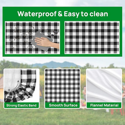 Vinyl Fitted Picnic Table Cover with Bench Covers & Bag 8ft Black Checkered | Vinyl Fitted Picnic Table Cover with Bench Covers and Bag, Outdoor Waterproof Windproof Picnic Tablecloth with Elastic Edges.