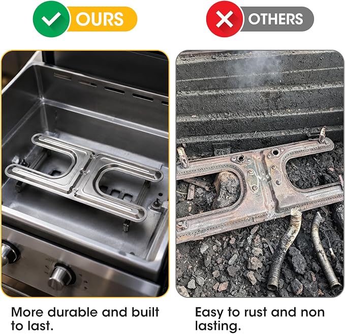 19 Inch Universal Gas Grill Burners, Stainless Steel H-Burner Replacement Parts, Grill Burner Replacement Parts for Charbroil, Barbeque Grill Accessories