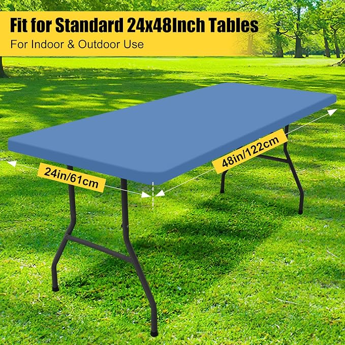 Smiry Rectangle Picnic Table Cloth, Waterproof Elastic Fitted Tablecloths for 4 Foot Tables, Washable Polyester Table Cover for Camping, Indoor and Outdoor (Stone Blue, 24"x48")