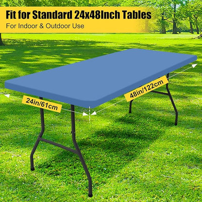 Smiry Rectangle Picnic Table Cloth, Waterproof Elastic Fitted Tablecloths for 4 Foot Tables, Washable Polyester Table Cover for Camping, Indoor and Outdoor (Stone Blue, 24"x48")