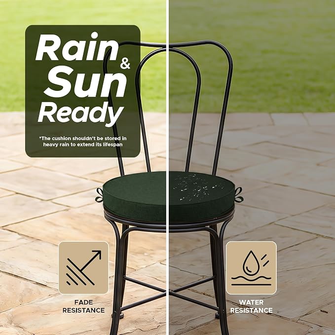 Outdoor Round Chair Cushions 15 Inch, Set of 4, Black | Fade-Resistant, Water-Resistant, Bistro Chair Seat Pads for Porch Garden Balcony Patio Furniture Stools, Non-Slip Bottom