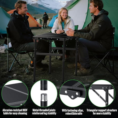 GARLLEN Folding Camping Table Max Capacity 66lbs, 3-Height Max 29.41" | Lightweight Folding Picnic Table, Aluminum Portable Outdoor Table for Grill, Camping, Threaded Install, 35.4" L x 15.7" W