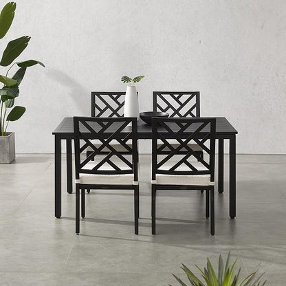 Crosley Furniture Locke 5-Piece Outdoor Dining Set for 4, Patio Table and Chairs for Backyard, Deck, Matte Black with Creme Cushions