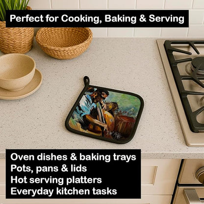 Caroline's Treasures JMK1278PTHD Jazz Bass Pair of Pot Holders Kitchen Heat Resistant Pot Holders Sets Oven Hot Pads for Cooking Baking BBQ, 7 1/2 x 7 1/2