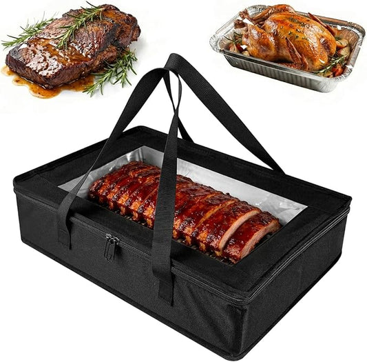 BANGIE BBQ Blankt for Resting Meat & 9x13 Foil Pan Carrier - Leakproof Insulated Casserole Transport Bag with Visual Window, Rigid Hard Bottom-Birthday Father's Day Grilling Gifts for Men, Dad, Black