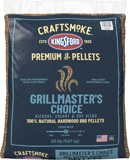 Kingsford Craftsmoke Premium Grilling Wood Pellets, Grillmasters Choice Cherry, Hickory, and Oak BBQ Pellets for Grilling, 100% Natural Hardwood, 20 pounds