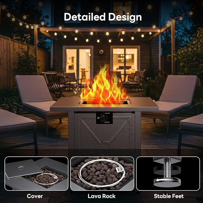 Electactic 28 Inch Propane Fire Pit, 3-in-1 Multi-Use Outdoor Fire Pit Table, 50,000 BTU Steel Gas Fire Pit with Lid & Lava Rock, Add Warmth and Ambience for Patio Deck Garden, Outdoor Gatherings
