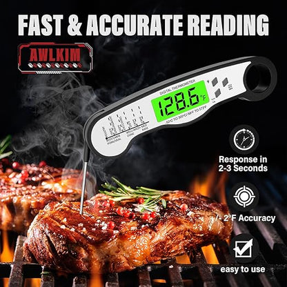 Fast Instant Read Meat Thermometer with Backlight - Waterproof Digital Food Probe for Grilling, Cooking, Baking & Candy Making - Kitchen & BBQ Essential(Black)