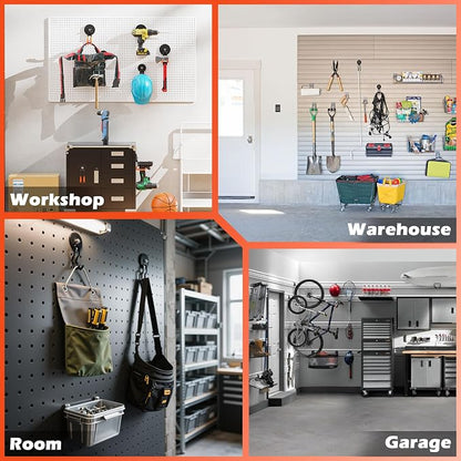 ULIBERMAGNET New Upgraded Garage Magnetic Hooks, 2 Pack Black Heavy Duty Large J Hooks with Magnet, Black Strong Anti-Slip Coating Magnet Hooks for Garden Tools, Ropes,Drill,Metal Cabinet,Pegboard