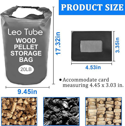 Heavy-Duty Wood Pellet Storage Bag, 20LB Waterproof Smoker Bag - 500D PVC Outdoor Storage Container with Buckle Seal, Label Pocket & Handles for BBQ, Grill, Pellet Smoker (Grey)