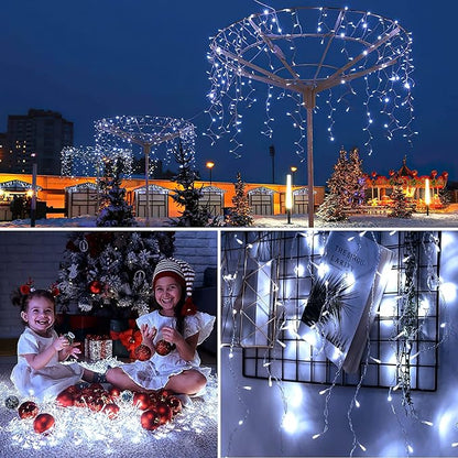 AGIRL 400 LED Icicle Lights Outdoor 32.8Ft 75 Drops Icicle Christmas Halloween Lights 8 Modes Waterproof Fairy String Lights for Indoor Bedroom Garden Wedding Porch Decoration