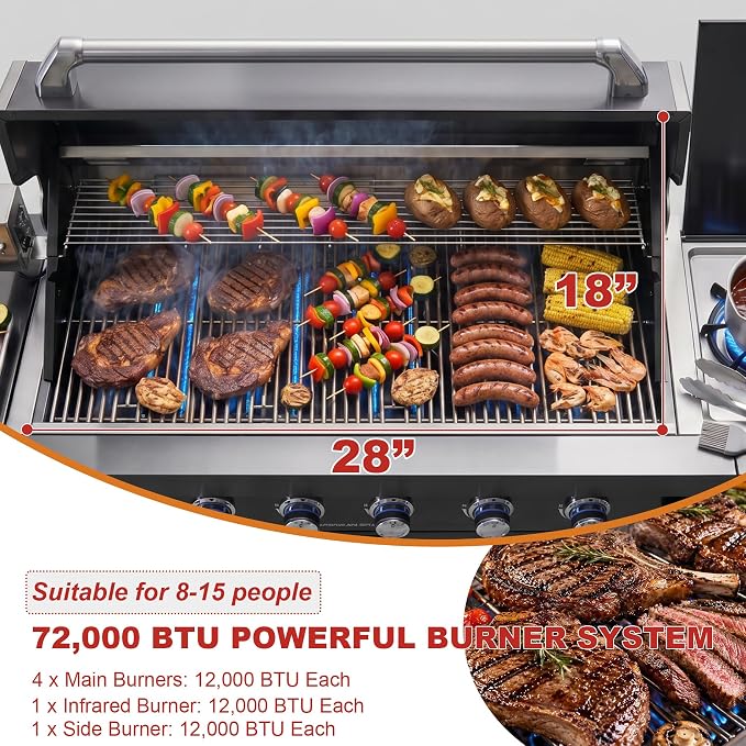 Outdoor Kitchen Island Grill with Refrigerator & Rotisserie, Heavy-Duty Stainless Steel Freestanding Grill Station, Weather-Resistant Cooking Cabinet for Backyard & Summer Parties for Propane Gas