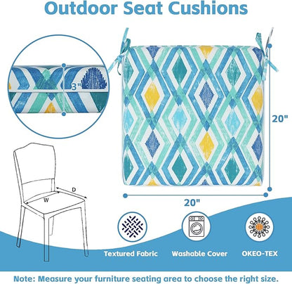 COZYVIDA Outdoor Chair Cushions Set of 4, 20"x20" Square Seat Pads with Tie Straps and YKK Zippers, 30D High-Density Foam, Water-Resistant Fabric,UV-Resistant 1000+ Hrs