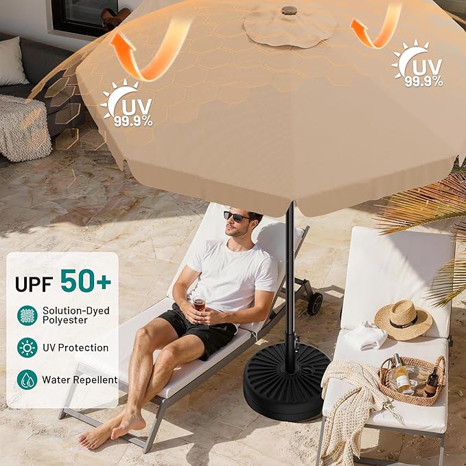AreShark 9FT Valance Patio Umbrella, Outdoor Table Umbrella with Tilt and Crank, Outdoor Market Umbrellas W/ 8 Sturdy Ribs UV Protection for Garden, Deck, Backyard and Pool, Beige