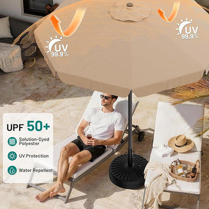 AreShark 9FT Valance Patio Umbrella, Outdoor Table Umbrella with Tilt and Crank, Outdoor Market Umbrellas W/ 8 Sturdy Ribs UV Protection for Garden, Deck, Backyard and Pool, Beige