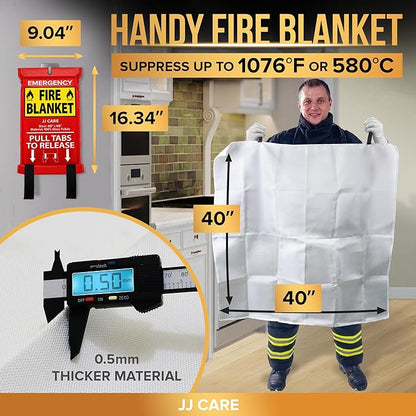 JJ CARE Fire Blanket – 14 Packs with Hooks and Gloves – 40"x40"-Emergency Fire Blanket for Home & Kitchen, High Heat Resistant Fire Suppression Blankets for Home Safety, Kitchen, and Camping