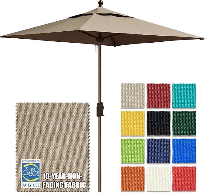 EliteShade USA 10-Year-Non-Fading 6x6Ft Square Market Patio Umbrella, UPF 50+ UV Protection Performance Sun Umbrella, Heavy Duty Commercial Grade Outdoor Table Umbrella with Crank, Windproof Vented Top for Garden, Pool, Deck and Outdoor Playsets, Mushroom