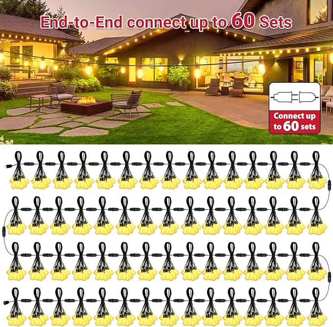 LAMPHOME 26Ft ST38 Outdoor Yellow String Lights, Connectable Waterproof Patio Lights,12+1 Shatterproof LED Hanging Fairy Lights for Outside Backyard Garden Deck Porch Christmas Cafe Party Decor