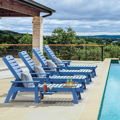 YITAHOME Outdoor Chaise Lounge Chair with Adjustable Backrest, Heavy Duty Resin Patio Lounger with Retractable Tray, 350lbs Capacity Waterproof for Outside Poolside Beach Backyard, Dark Blue