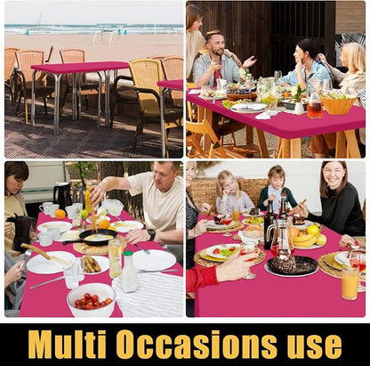 Smiry Rectangle Picnic Table Cloth, Waterproof Elastic Fitted Tablecloths for 4 Foot Tables, Washable Polyester Table Cover for Camping, Indoor and Outdoor (Fuchsia, 30"x48")