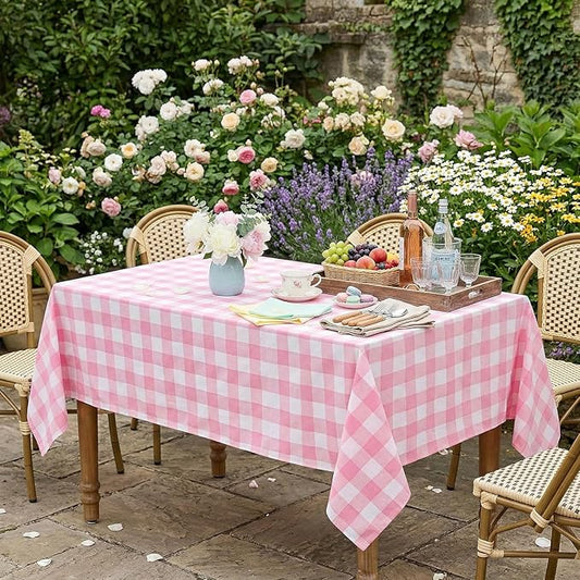 B-COOL Pink Plaid Tablecloth Easter Checkered Tablecloth Fabric Pink and White Gingham Flag Table Cover for Parties, Valentines, Race Car Birthday Party, Birthday, Outdoor Picnic, 56x84inch