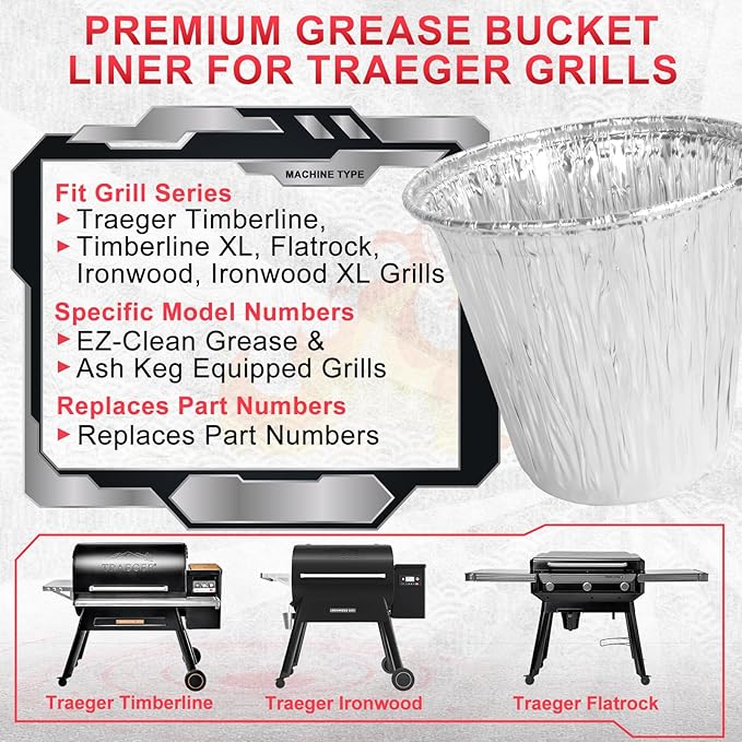 30 Pack BAC608 Grease Bucket Liner for Traeger Timberline and Timberline XL Drip Tray Liner, Traeger Flatrock Accessories Grease Bucket Liner, Traeger Lronwood, Lronwood XL Accessories Drip Tray Liner