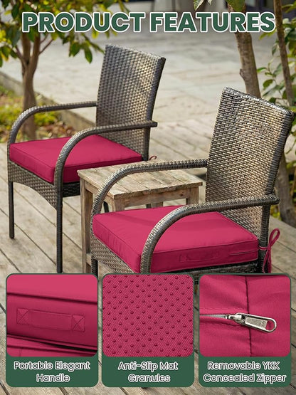Outdoor Chair Cushion 17 x 16 x 3 Inches Patio Furniture Outdoor Waterproof Seat Cushion, Patio Chair Cushion with Handles and Ties, Square Dining Chair Cushion Set of 2, Pink