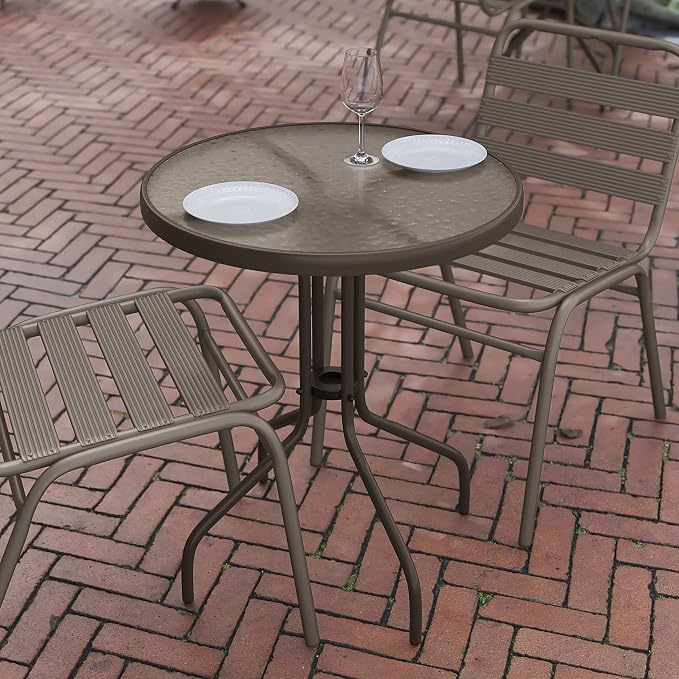 Flash Furniture 23.75 in Round Table, Bronze | Tempered Glass Top