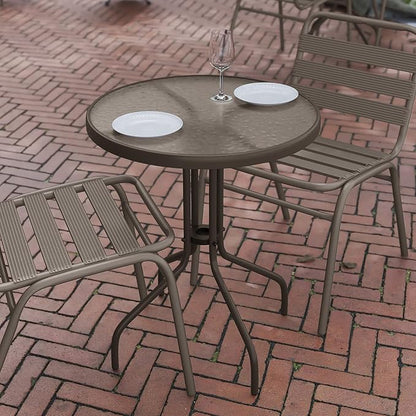 Flash Furniture 23.75 in Round Table, Bronze | Tempered Glass Top