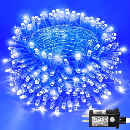 82FT 250 LED Outdoor String Lights, Blue Christmas Lights Indoor | Plug in Waterproof 8 Modes Clear Wire String Twinkle Lights for Bedroom Outside Patio Yard Xmas Party Holiday Decorations