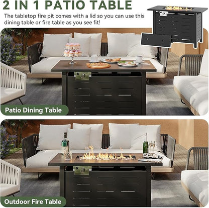 Aoxun 41 Inch Propane Fire Pit–50,000 BTU Gas Fire Pit Table with Removable Lid & Lava Rocks, Rectangle Firepit Table for Outside, Patio, Deck, Backyard, Black
