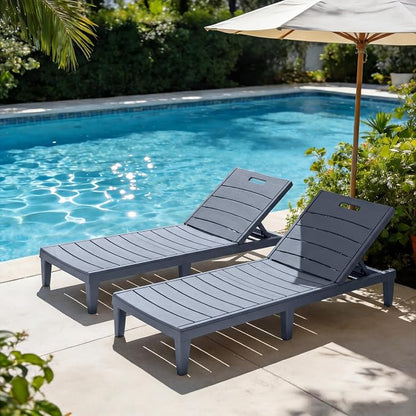 Greesum Outdoor Chaise Lounge Chair Set of 2, Gray | Waterproof 5-Position Adjustable PP Sun Loungers for Patio, Poolside, and Beach Sunbathing